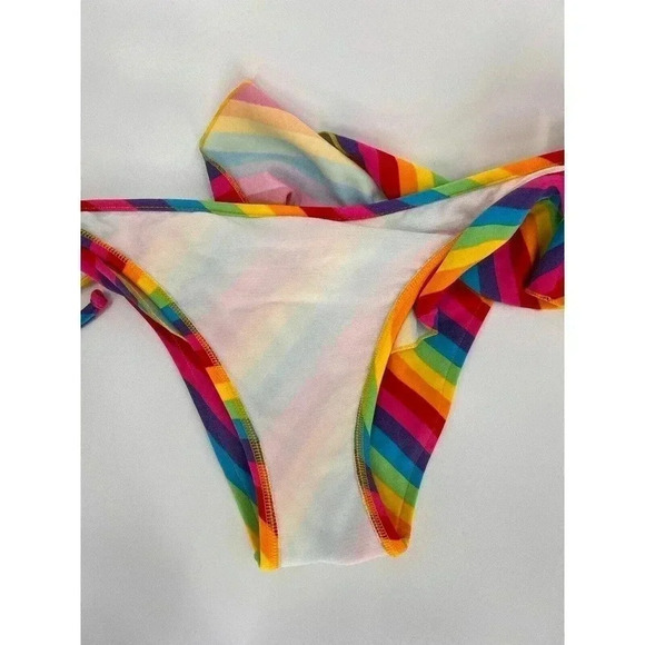 Salinas Bikini Bottom Rainbow Ruffle Side Tie Size Large Brazil Excellent UC - Picture 7 of 10
